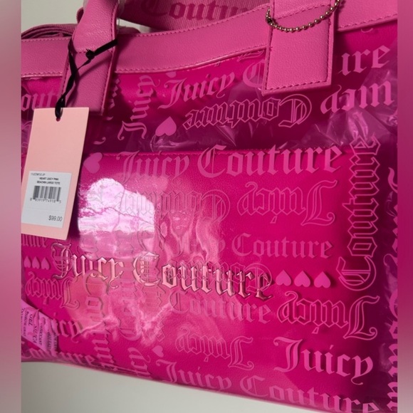 Juicy Couture Viral Beachin’ Pink Heart Clear Large Tote, 2 Piece Set NWOT - Picture 5 of 8